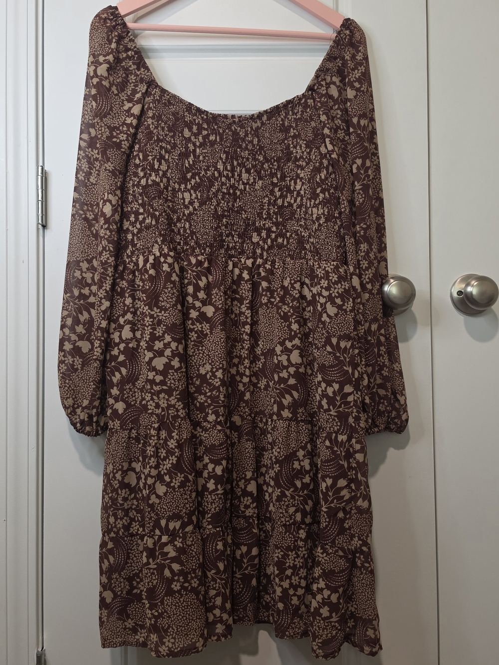 Maurices Floral Smocked Tiered Long Sleeve Dress